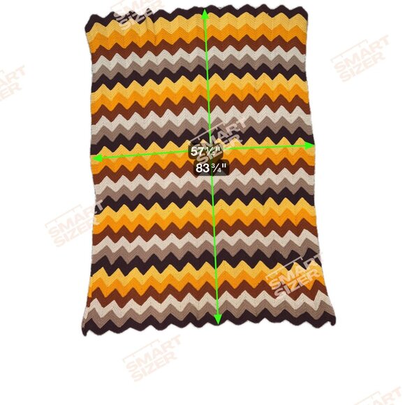 Vintage Chevron Afghan Blanket Crochet Yellow Orange Brown White Zigzag Throw - Picture 4 of 4